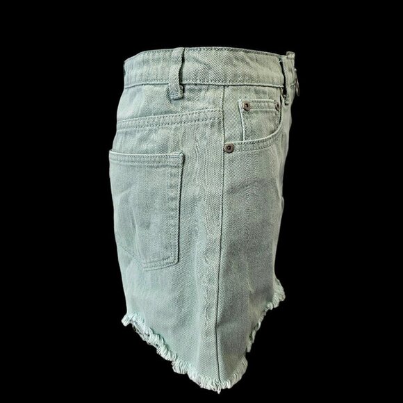 Dance&Marvel Teal Denim Skirt Distressed Asymmetric Hem Full Zip Womens S NEW - Picture 6 of 7
